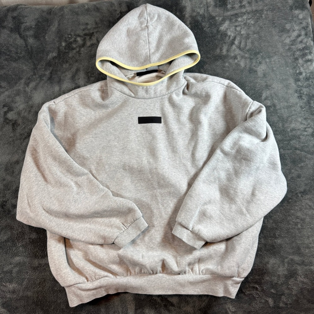 Fear of God Essentials Hoodie XL Heather Grey Oversized Fleece Pullover RN090233